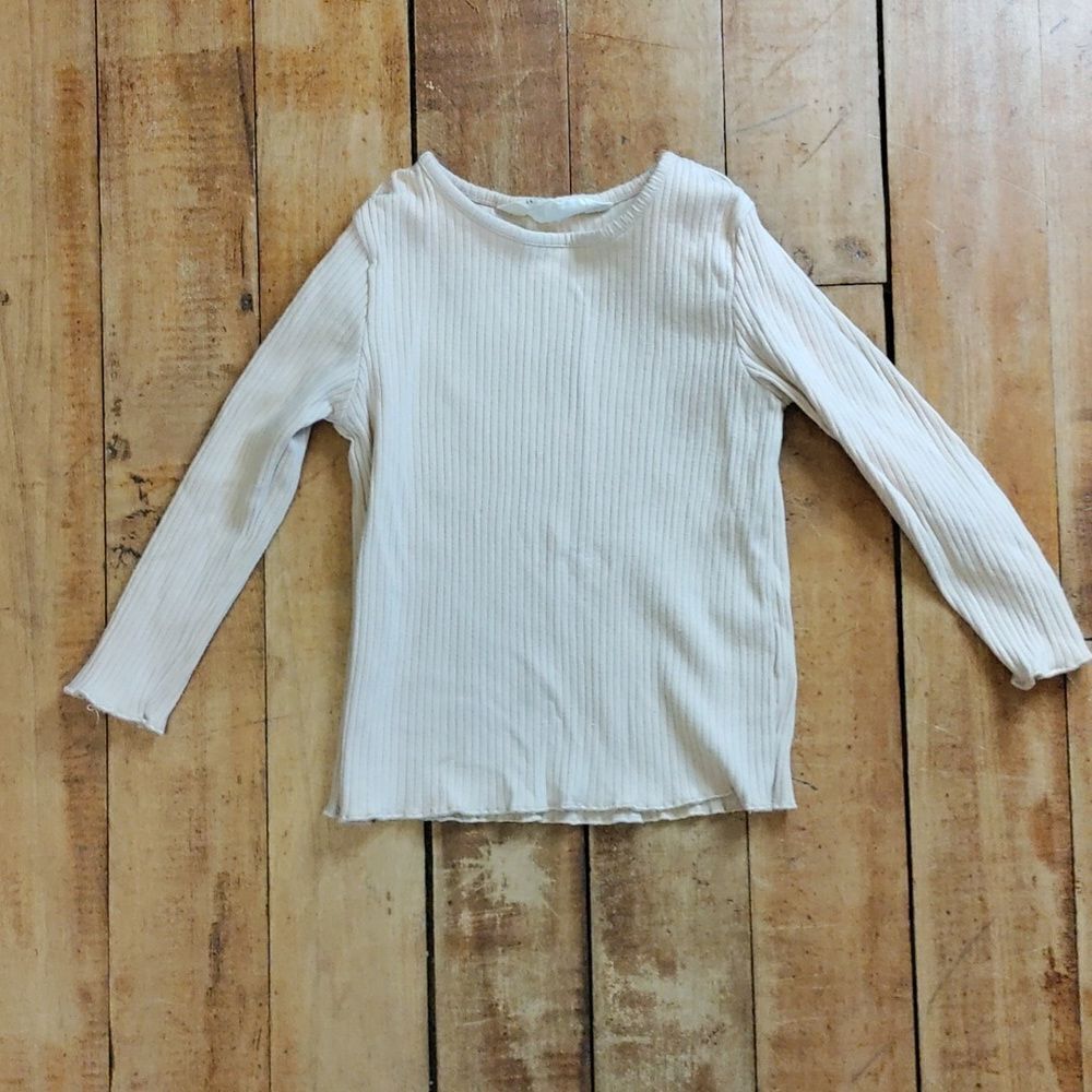 H&M shirt 3T long sleeve shirt tan cotton spring boho neutral ribbed